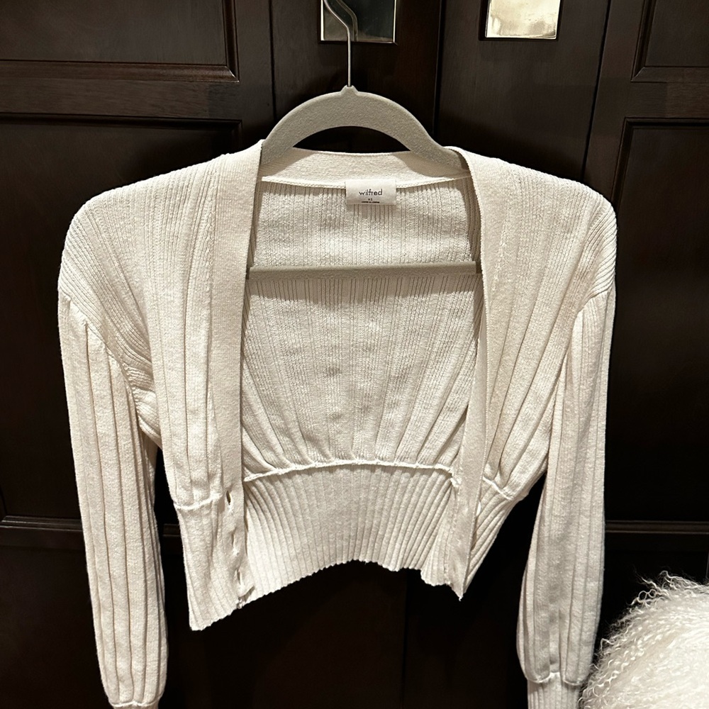White Ribbed Cropped Cardigan